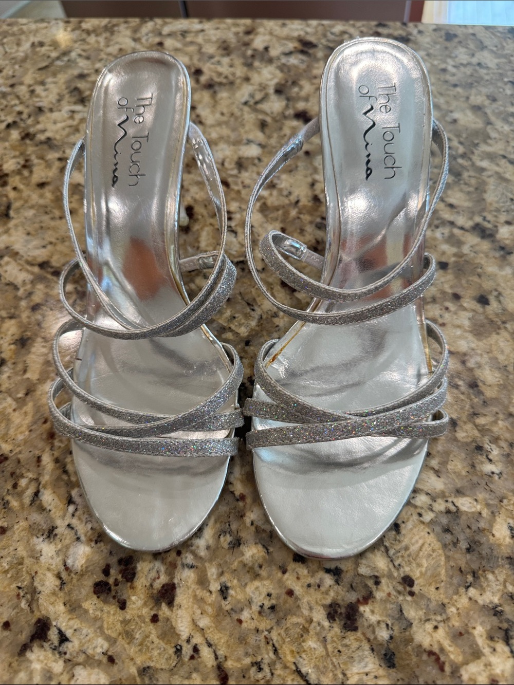 Touch of Nina Glitter Silver Strappy Heels Size 7